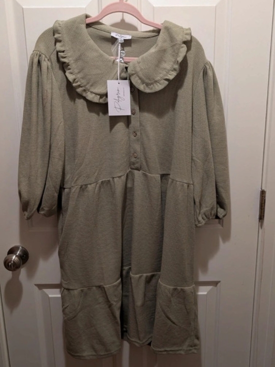 Polagram Dresses & Skirts - Polagram 2x Ruffled Peter Pan Collar Dress in Sage